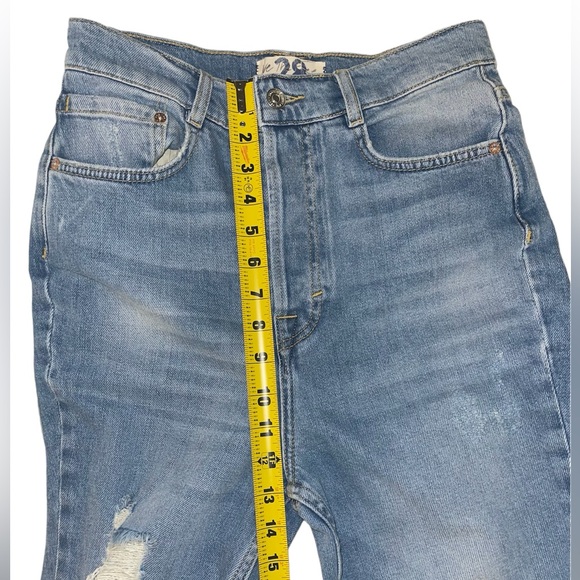 We The Free Light Wash Distressed Button Fly High Rise Raw Hem Skinny Jeans - Picture 6 of 10